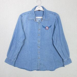 Harriton Denim Shirt Mens XL Light Wash Long Sleeve Button Up Embroidered Logo